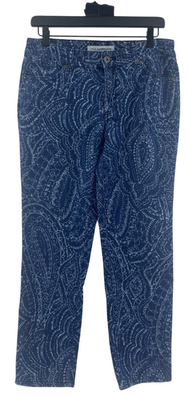 Chico's PLATINUM DENIM Jeans Pants Paisley Ankle Blue Womens Sz .5/US 6-8 Small